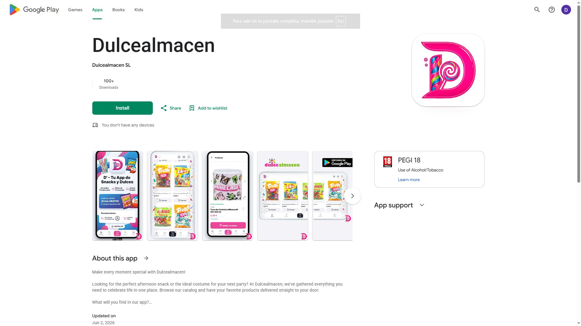 Capturas de pantalla de la app de Dulce Almacén en Google Play Store